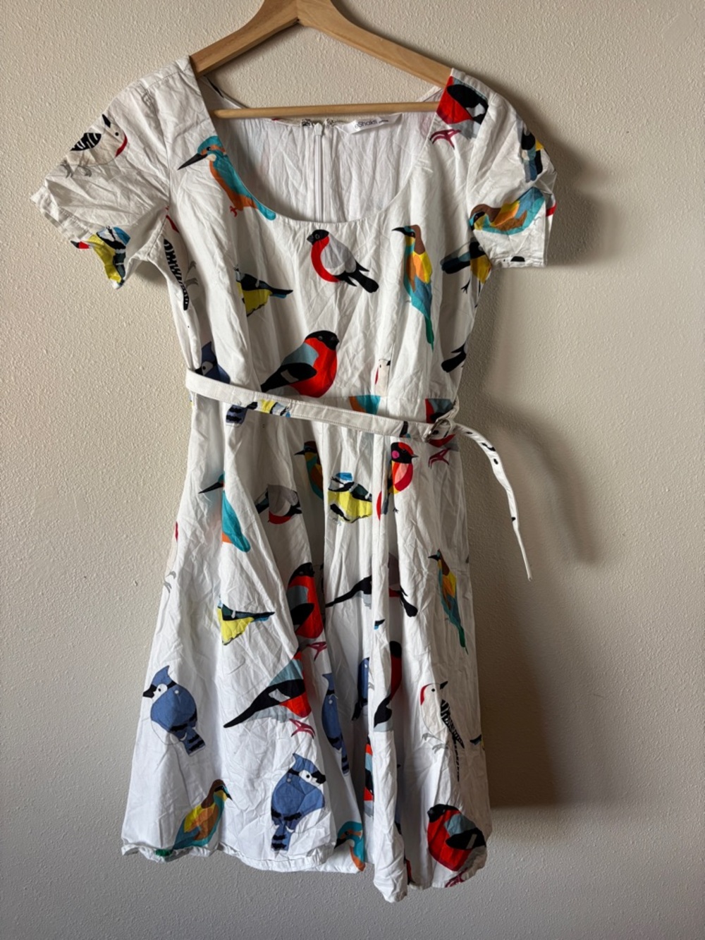Eshakti White Retro Short Sleeve Bird Print Eclectic Dress - Picture 2 of 10